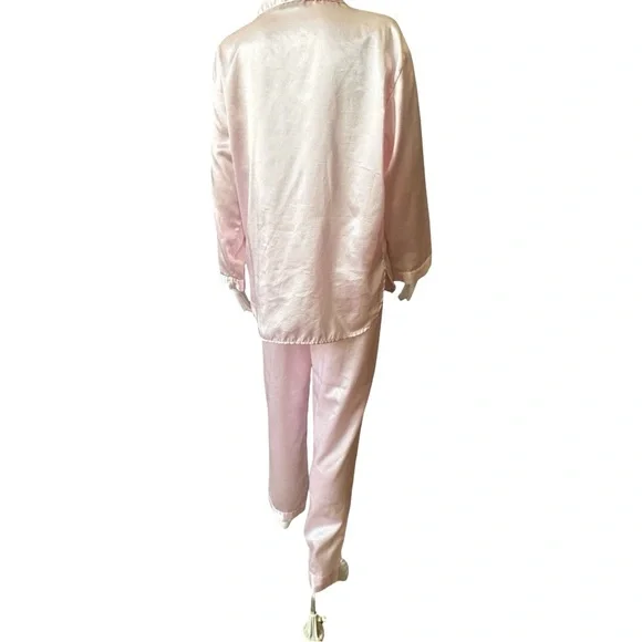 Vintage Ashley Taylor Pale Pink Satin Button-Up Pajama Set PJ’s Sz M - Picture 5 of 11